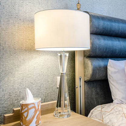 Risha Crystal Table Lamp with Ivory Faux Silk Shade image 0