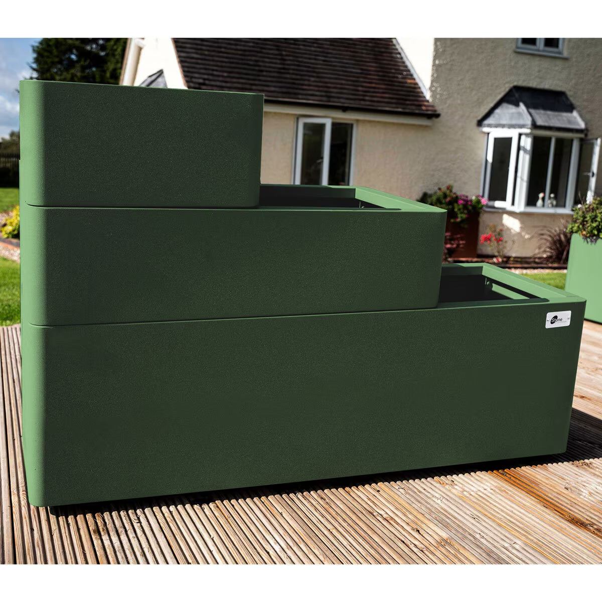 Stone Garden Hanbury 3-Tier Stackable Steel Planter Set in Green