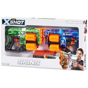 X-Shot Skins Dread Blasters Twin Pack | 2 Blasters & 48 Darts | 27m Range | Dual Rotating Barrels