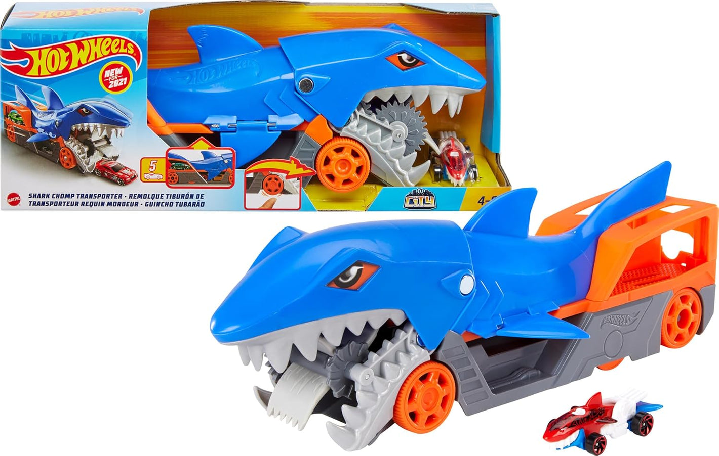 Hot Wheels Shark Chomp Transporter Playset With 1 Toy Car image 0