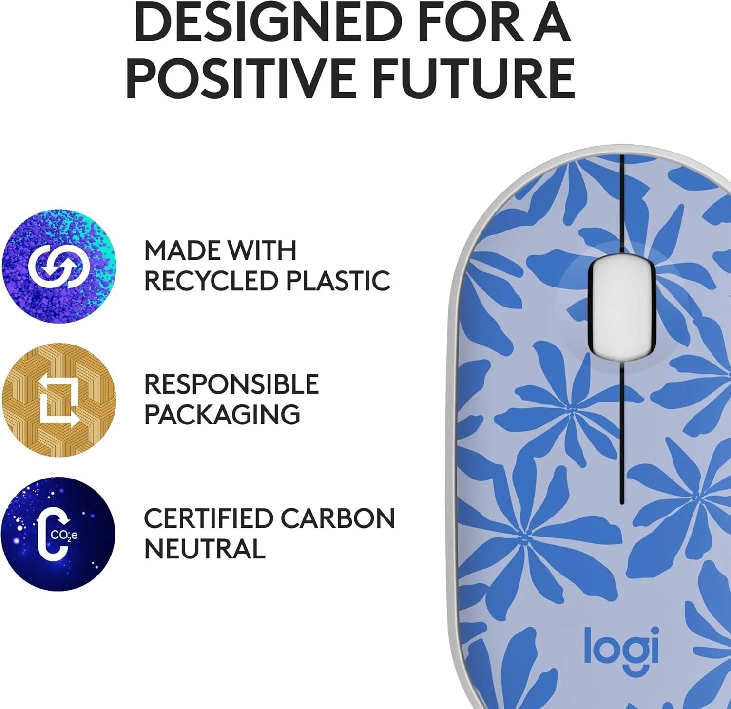 Logitech M340 Wireless Mouse, Silent Clicks, Blue Floral image 5