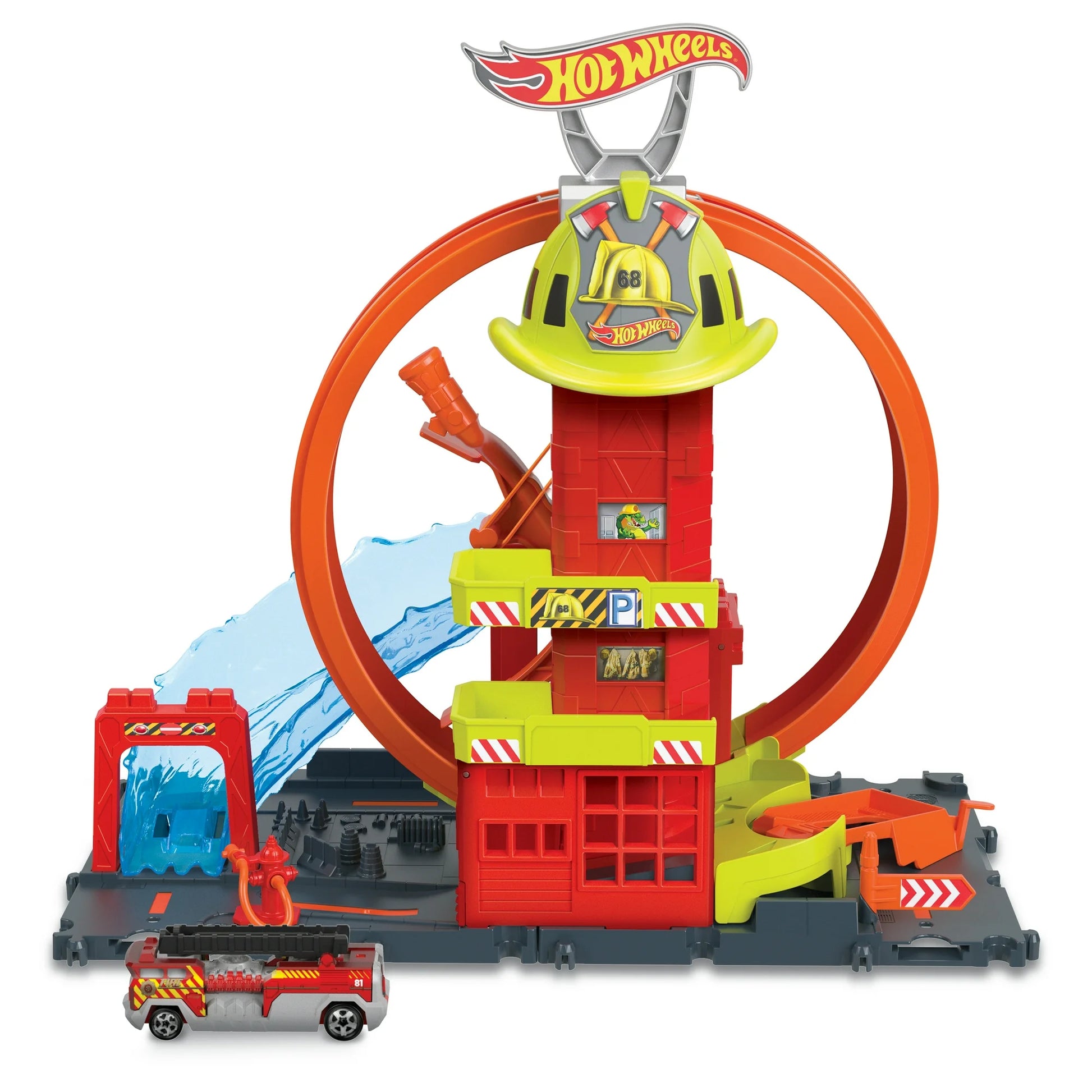 Hot Wheels City Toy Car Track Set, Super Loop Fire Station &  Firetruck image 2