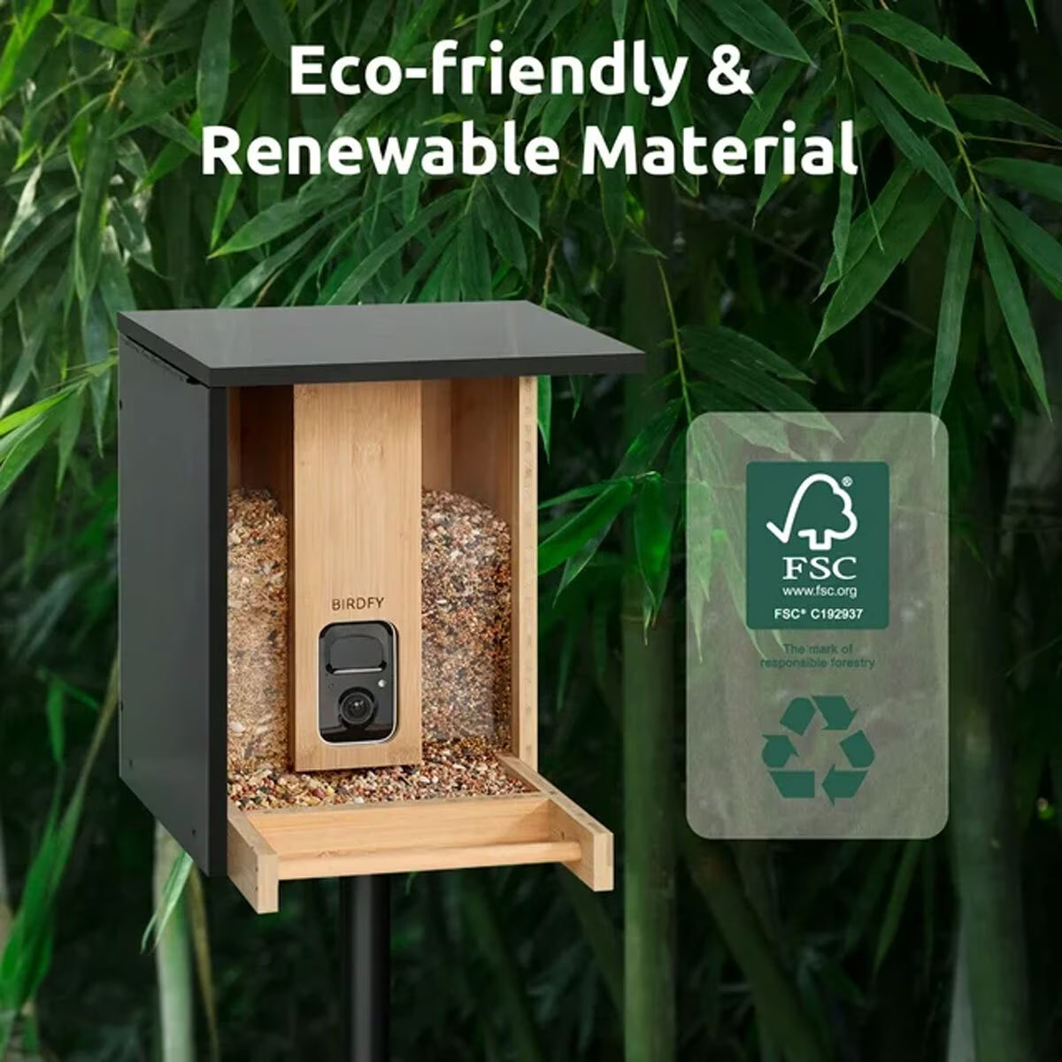 Birdfy Bamboo Bird Feeder with Camera & Solar Panel image 5