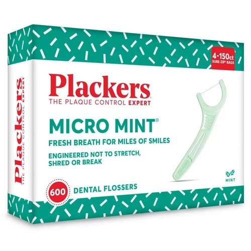 Plackers Micro Mint Dental Floss Picks 150 or 600 Ct Plaque Control image 0