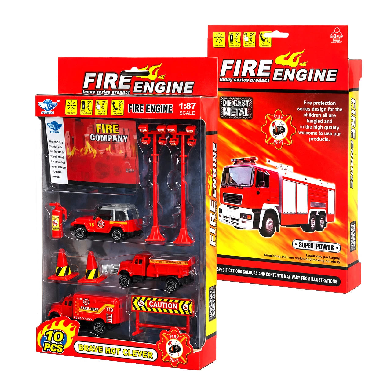 Coffret voiture avec accessoires - Pompiers et secours 10 pièces