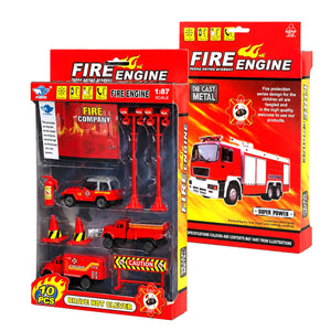 Coffret voiture avec accessoires - Pompiers et secours 10 pièces