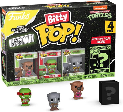 Funko Bitty Pop! Splinter, Raphael & Rocksteady 4-Pack | TMNT Teenage Mutant Ninja Turtles + Mystery