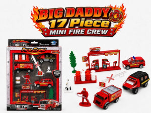 Big Daddy Mini Fire Crew 17-Piece Playset | 1:87 Scale | Fire Trucks & Accessories (style may vary)