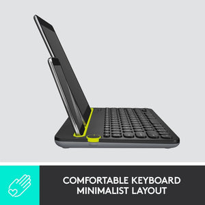 Logitech K480 Bluetooth Multi-Device Keyboard | Easy-Switch Dial | 3 Devices | Integrated Cradle | 24-Month Battery | Black