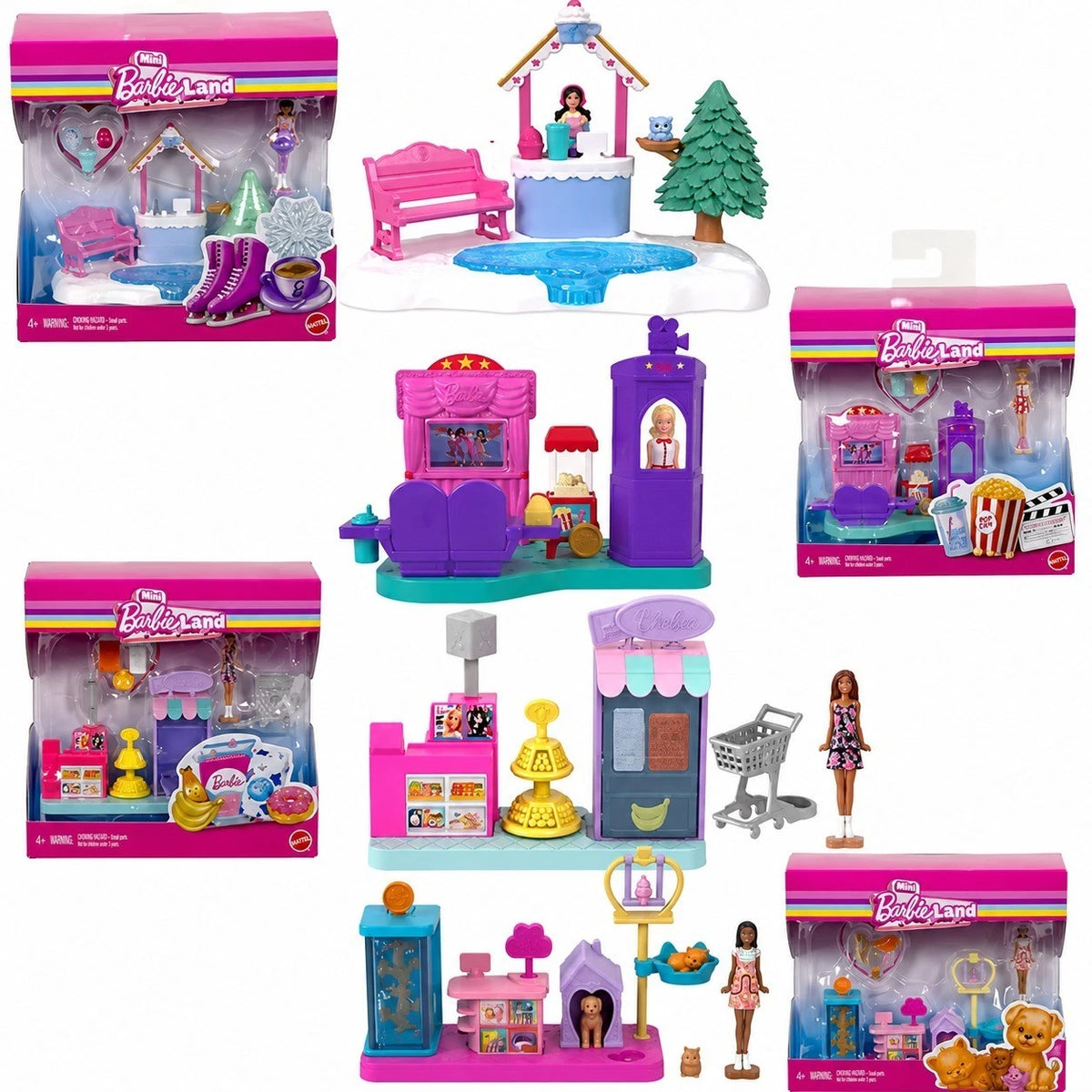Barbie Mini Land Doll Playsets | Ice Skating, Cinema, Grocery or Pet Store & Combo Pack