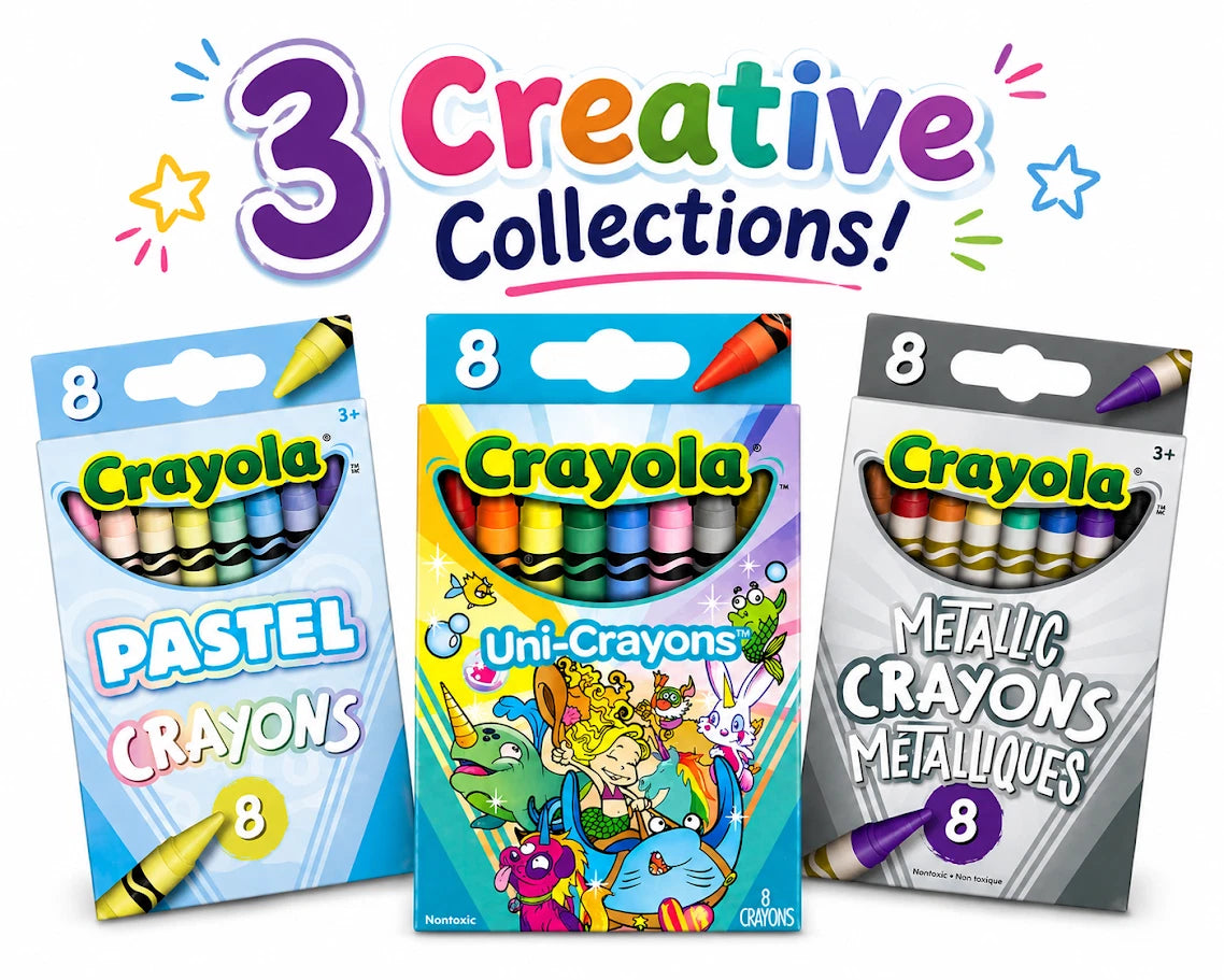 Crayola Specialty Crayons | Pastel, Metallic or Uni-Crayons | 8-Pack or 24-Crayon Bundle