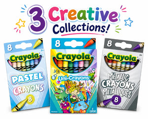 Crayola Specialty Crayons | Pastel, Metallic or Uni-Crayons | 8-Pack or 24-Crayon Bundle