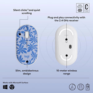 Souris sans fil Logitech M340, clics silencieux, motif floral bleu