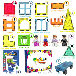 Jeu de 102 pièces de tuiles magnétiques pour la construction