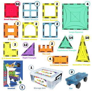 Mag-Genius Magnetic Building Tiles 108-Piece Set | 2 Car Bases | STEM Construction Toy | CE & ASTM Certified