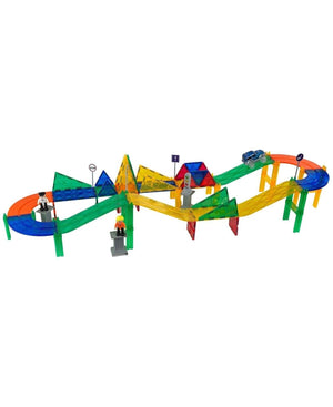 Mag-Genius Car Racing Magnetic Tiles 55-Piece Set | Magnetic Cars, People & Track | STEM Toy