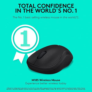 Logitech M185 Wireless Mouse | 12-Month Battery | Plug-and-Forget Nano Receiver | Ambidextrous | Black