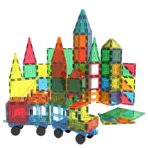 Mag-Genius Magnetic Tiles 185-Piece Set with Storage Container | STEM Construction Toy