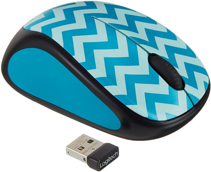 Souris optique sans fil Logitech M317, motif chevron turquoise