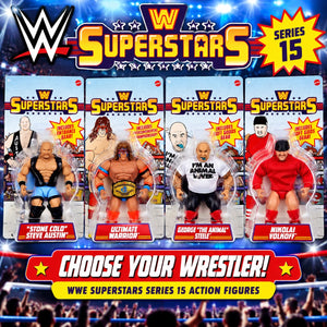 WWE Superstars Series 15 Action Figure | Ultimate Warrior, Nikolai Volkoff, George “The Animal” Steele or “Stone Cold” Steve Austin