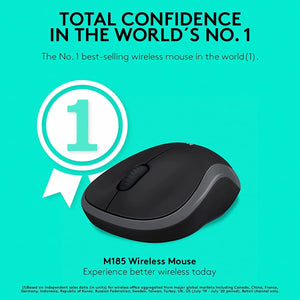 Logitech M185 Wireless Mouse | 12-Month Battery | Plug-and-Forget Nano Receiver | Ambidextrous | Grey