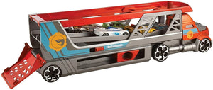 Hot Wheels Blastin' Rig Transporter | Kid-Powered Launcher | Holds 14 Cars | Includes 3 Cars | Ages 3+