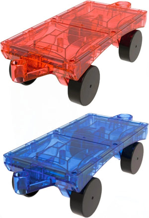 Mag-Genius Magnetic Car Bases 2-Pack | Red & Blue | Compatible with All Major Magnetic Tile Brands