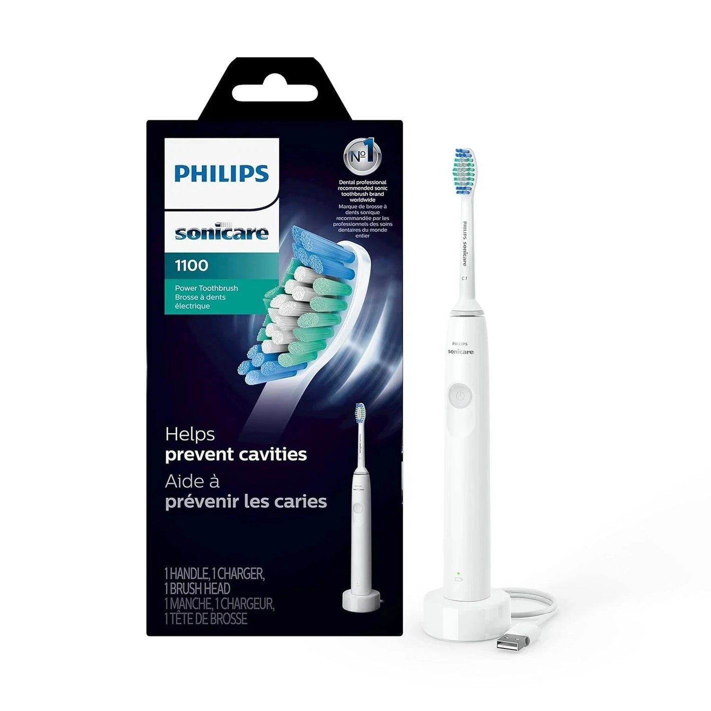 Brosse à dents électrique rechargeable PHILIPS Sonicare 1100 Power - Blanche