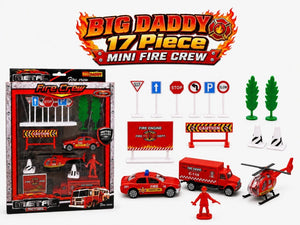 Big Daddy Mini Fire Crew 17-Piece Playset | 1:87 Scale | Fire Trucks & Accessories (style may vary)