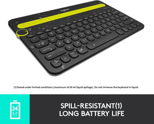 Logitech K480 Bluetooth Multi-Device Keyboard | Easy-Switch Dial | 3 Devices | Integrated Cradle | 24-Month Battery | Black