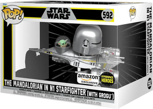 Funko Pop! Ride Super Deluxe : Star Wars The Mandalorian dans le chasseur stellaire N1 Grogu