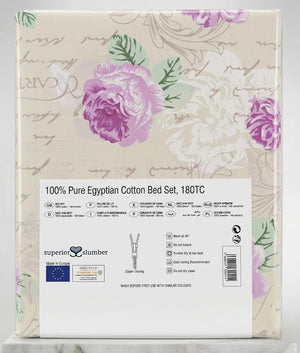 Blush Peony Luxury Double Size Duvet Bedding Cover Set – Egyptian cotton – 2 Pillowcases